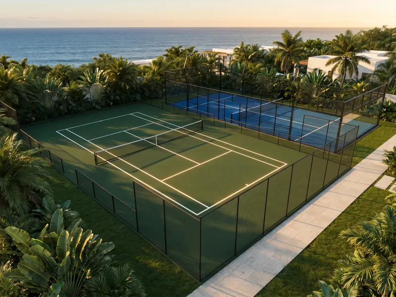 Tennis and padel courts at the El Alto compound, Playa El Zonte, El Salvador